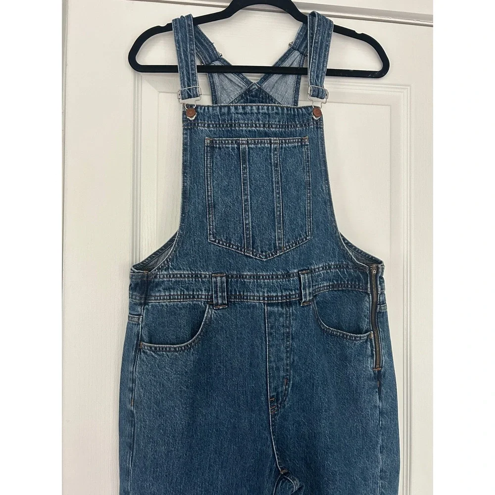 Madewell Straight Leg Denim Overalls Bib Pocket Medium Wash Blue Size M - Picture 4 of 6